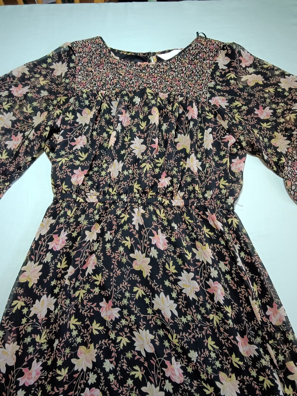Witchy Black Floral Smocked Waist Dress - Pink & Cream Flowers